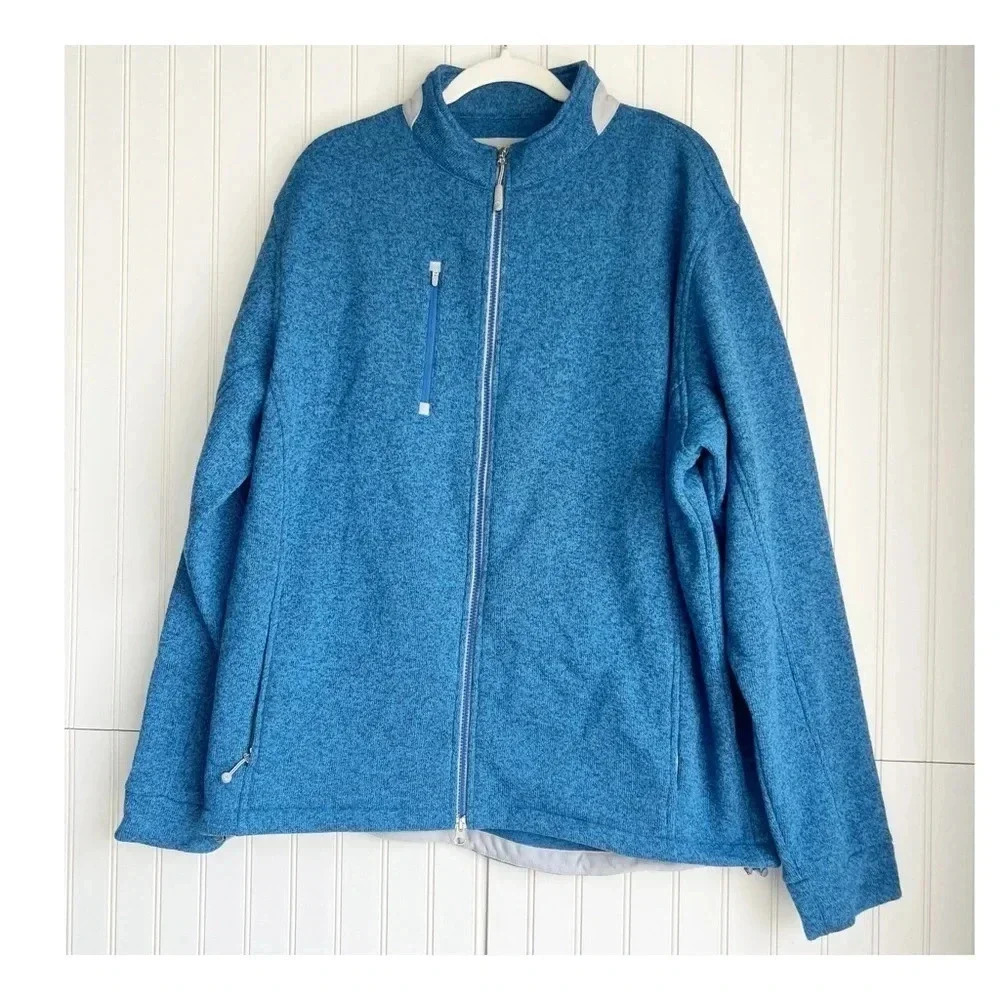 Peter Millar Size XXL Crown Sport Blue Heathered Full Zip Fleece Sweater Jacket